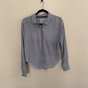 Rails Blue-Gray Button Down Printed Cropped Shirt - Raw Hem - Medium